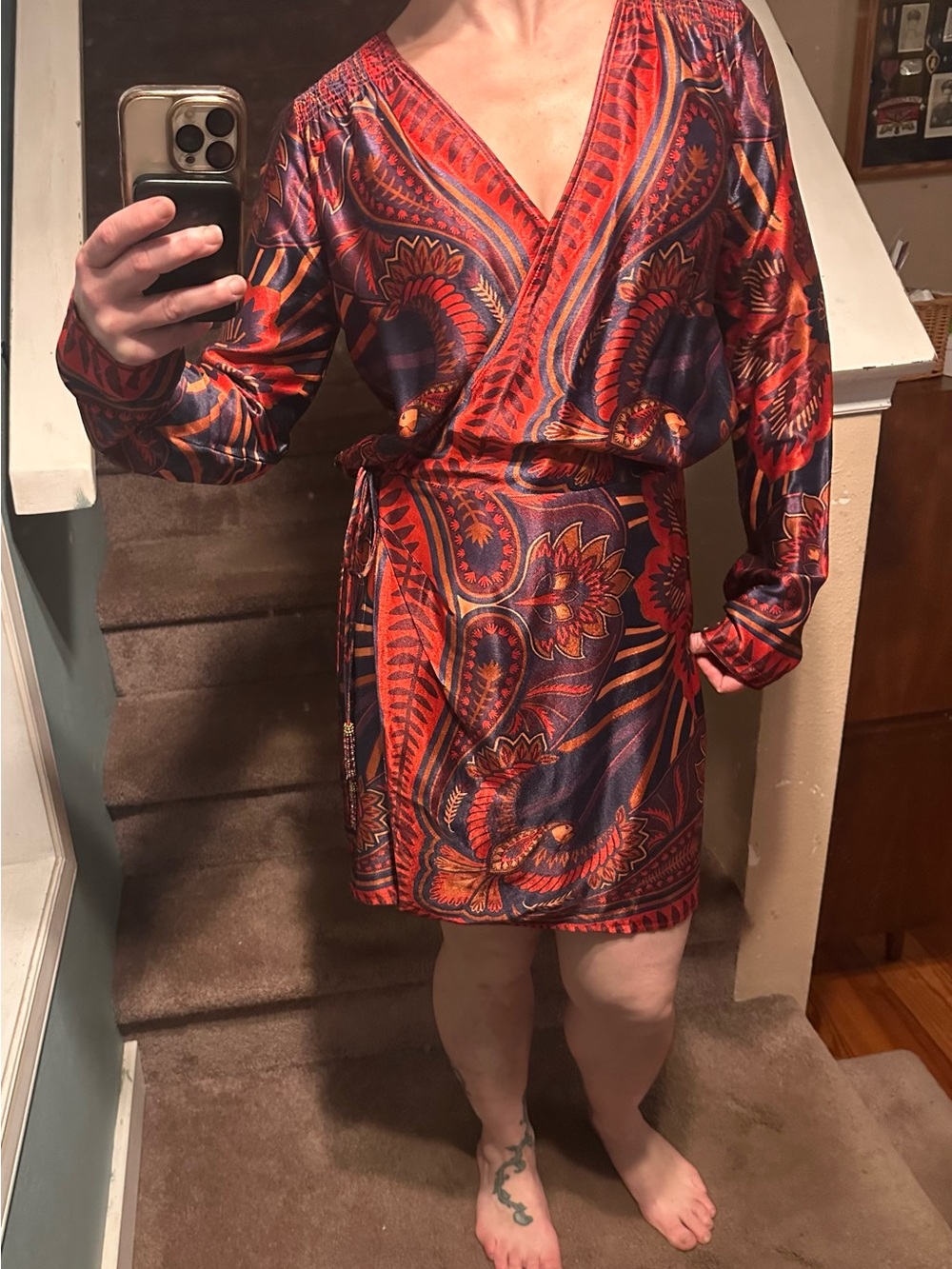FARM Rio Red and Blue Paisley Wrap Midi Dress